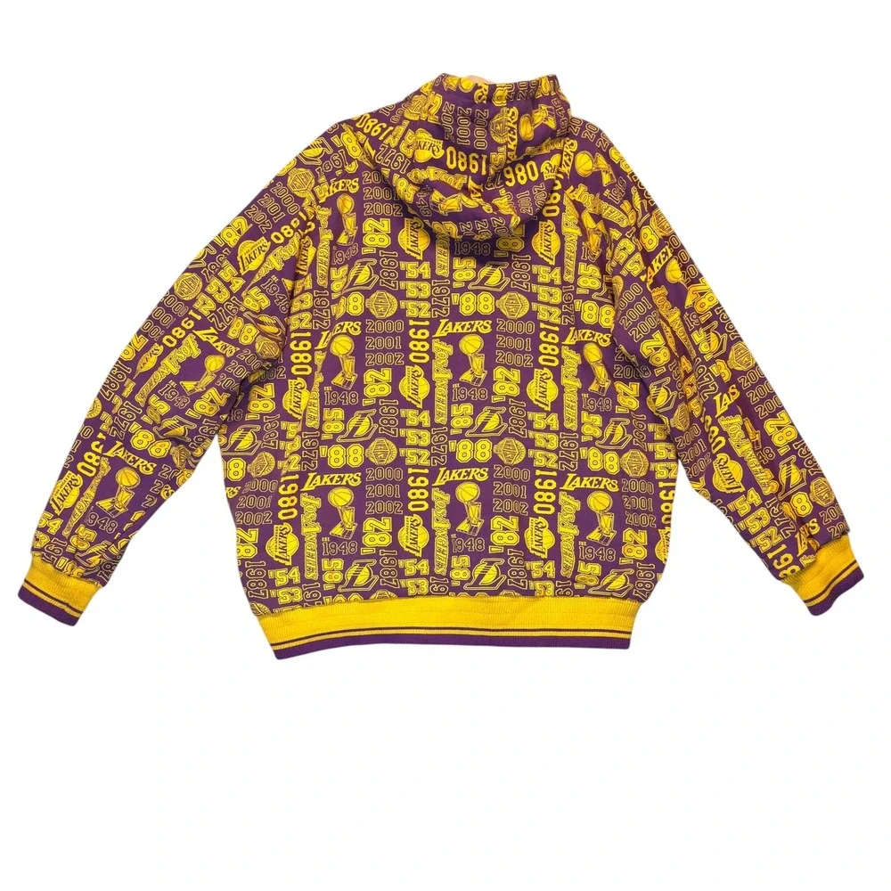 LA Lakers Reversible Jacket Mens 3XL Yellow Purple Waffle Knit Hooded NBA G-III